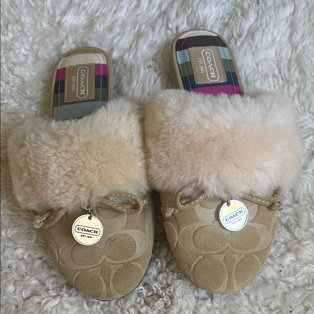 Coach Beige Fur-Lined Slippers